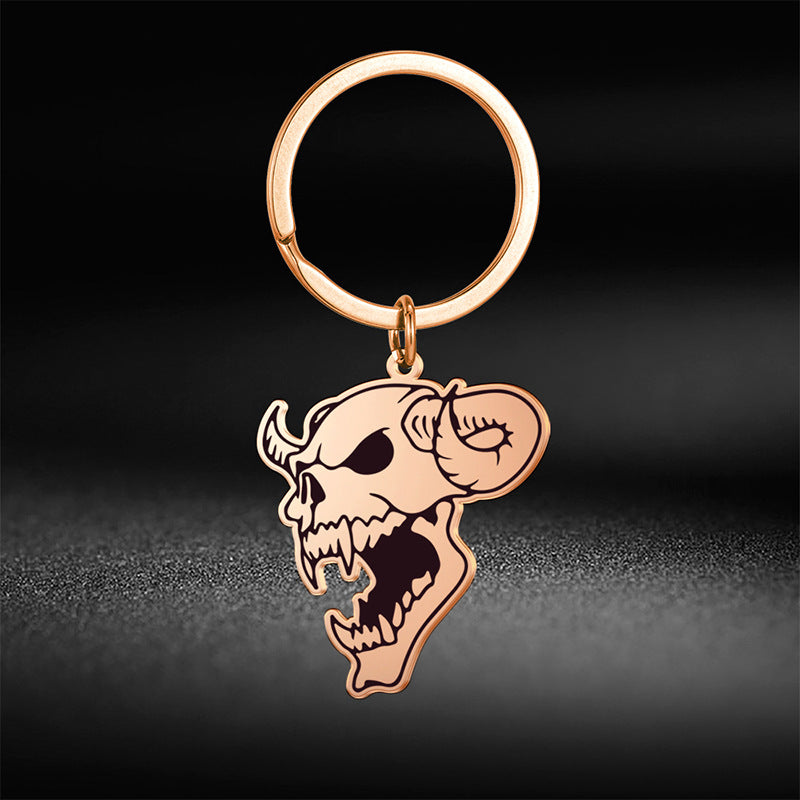 Wholesale Halloween Stainless Steel Skull Bull Head Keychain